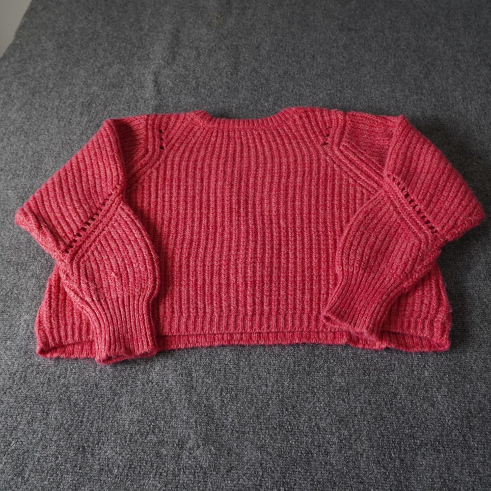 LOFT Women's Pink Ribbed Knit Sweater Balloon Sleeve Crew Neck Size L - Picture 3 of 10